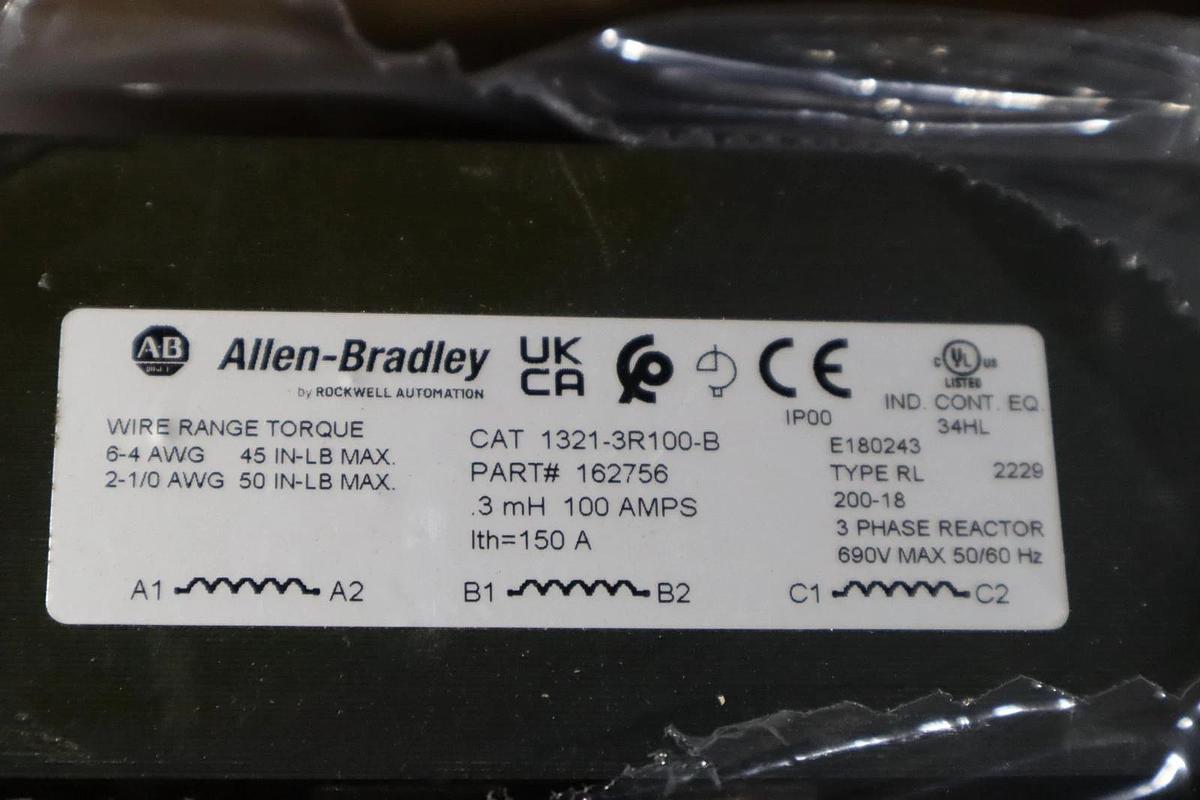 Used Allen Bradley 1321-3R100-B Line Reactor 0.3mh 3ph 690v-ac - STOCK GF507