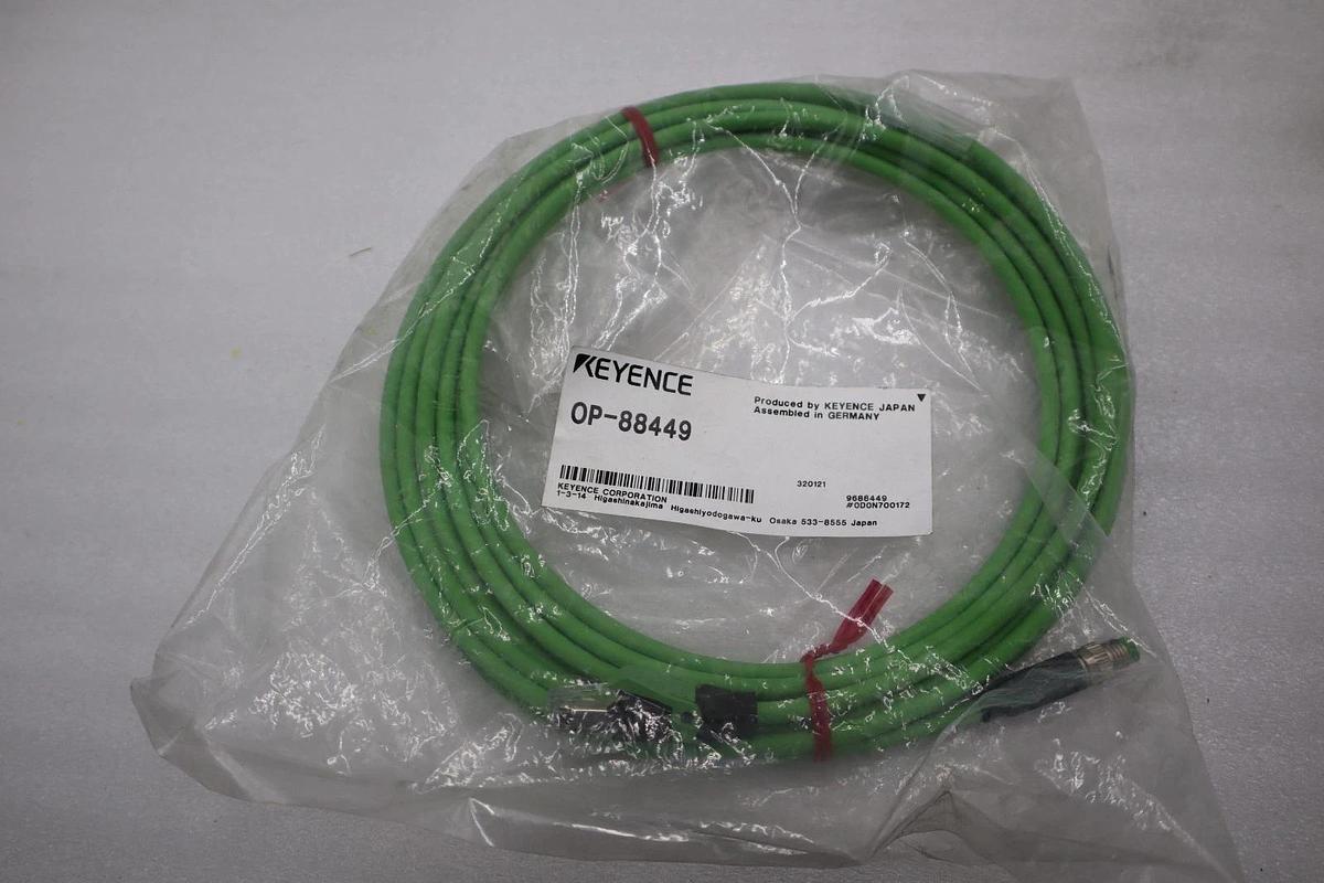 Used Keyence OP-88449 ETHERNET CABLE RJ45 M8 MALE 5 METER - NEW - STOCK 3145CC