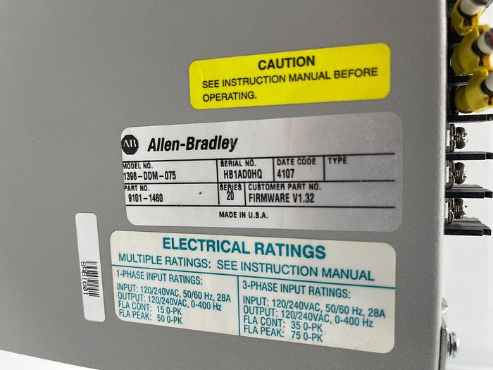 Used ALLEN BRADLEY 1398-DDM-075 ULTRA SERIES SERVO DRIVE MFG. 2007 STOCK 1239
