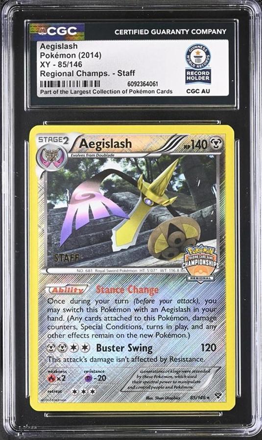 Used Pokemon 2014 XY Aegislash Reg. Champs STAFF Crosshatch 85/146 CGC WORLD RECORD