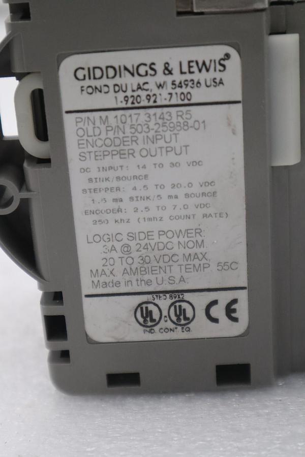 Used GIDDINGS & LEWIS M.1017.3143 R5 STEPPER OUTPUT ENCODER INPUT STOCK 655-D