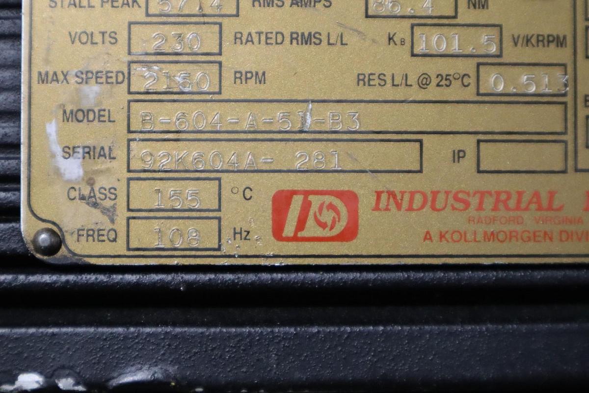 Used Kollmorgen B-604-A-51-B3  Brushless Goldline Servo Motor STOCK S696