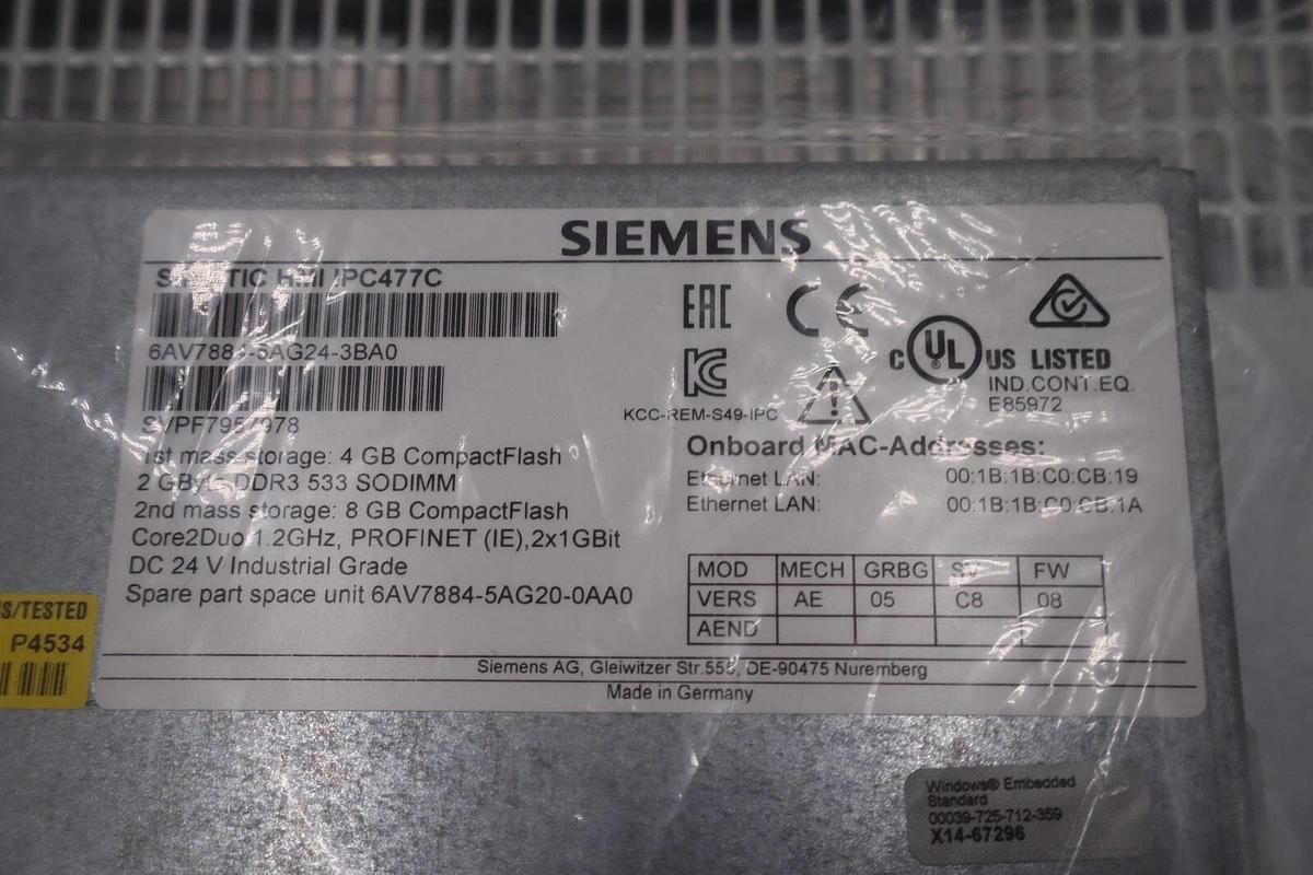 Used Siemens 6AV7884-5AG24-3BA0 COMPUTER HMI IPC NEW 2015 STOCK 2183