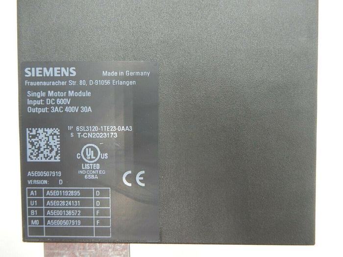 Used SIEMENS SINAMICS 6SL31201TE230AA3 SINGLE MOTOR MODULE VERSION D STOCK 699