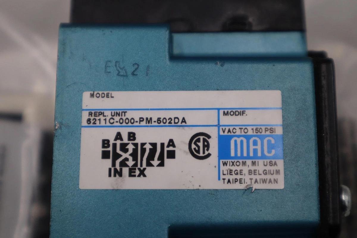 Used NEW MAC 6211C-000-PM-502DA W/ PME-502DABE SOLENOID VALVE 6200 SERIES #H728A