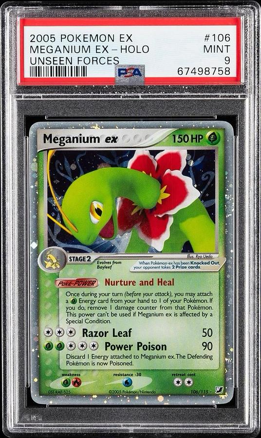 Used 2005 POKEMON EX UNSEEN FORCES #106 MEGANIUM EX HOLO PSA 9
