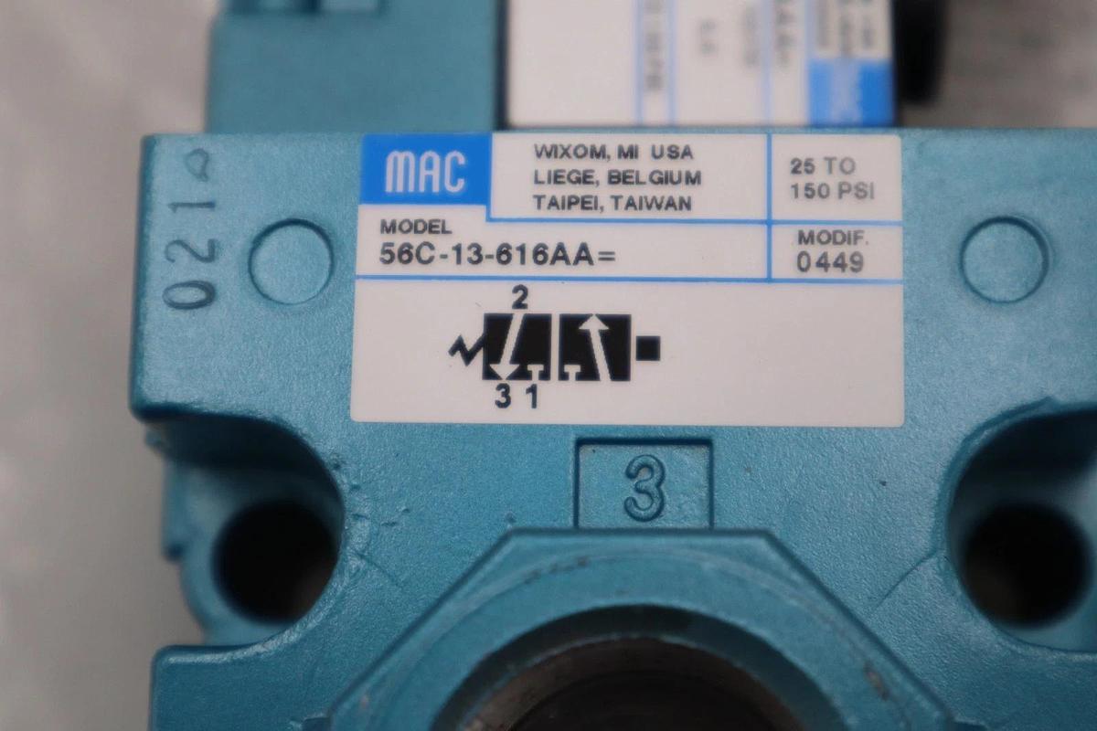 Used MAC VALVES 56C-13-616AA W/ 130B-616AAAA SOLENOID VALVE INTERNAL PILOT STK H1477
