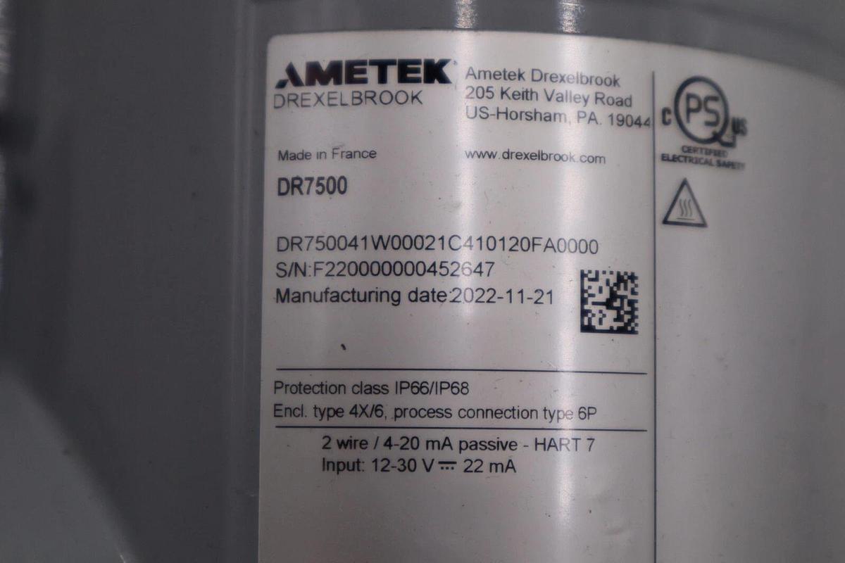 Used AMETEK DR750041W00021C410120FA000 / DR7500 RADAR LEVEL DETECTOR NEW STOCK 5555