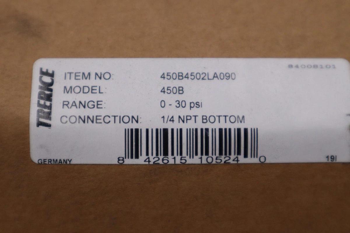 Used New Trerice 450B4502LA090 Process Gauge 450B 0-30psi 1/4" NPT - STOCK 3126CC