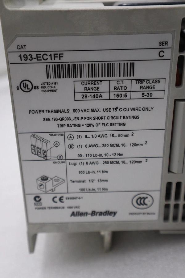 Used Allen Bradley 193-EC1FF SER. C Solid State Overload Relay STOCK 2074-A