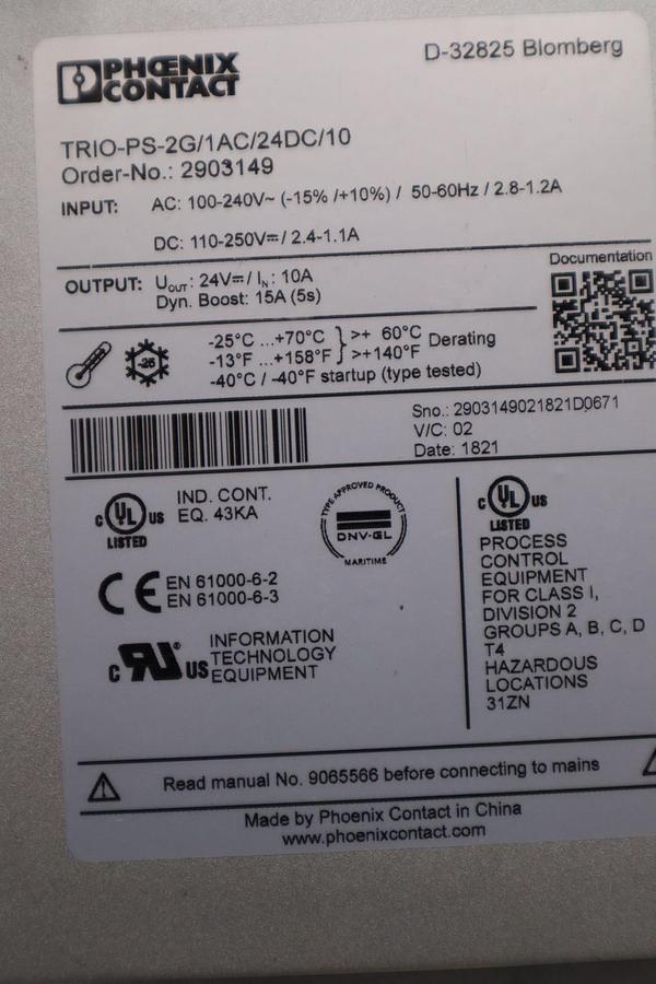 Used PHOENIX CONTACT TRIO-PS-2G/1AC/24DC/10 POWER SUPPLY STOCK H-840C