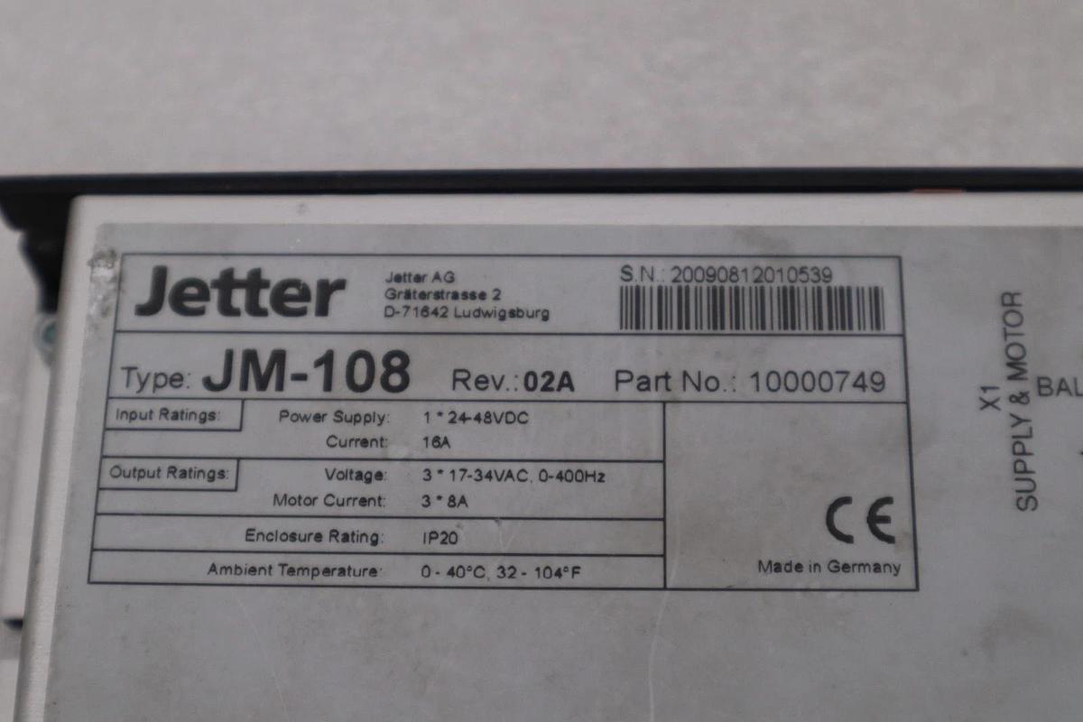 Used JETTER JM-108 REV 02A PART NO 10000749 Servo Drive STOCK H1070A