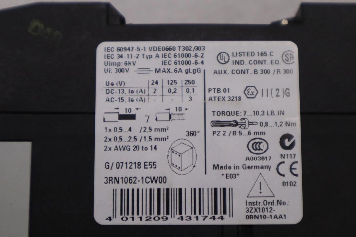 Used SIEMENS 3RN1062-1CW00 THERMISTOR MOTOR PROTECTION CIRCUIT STOCK K-3836