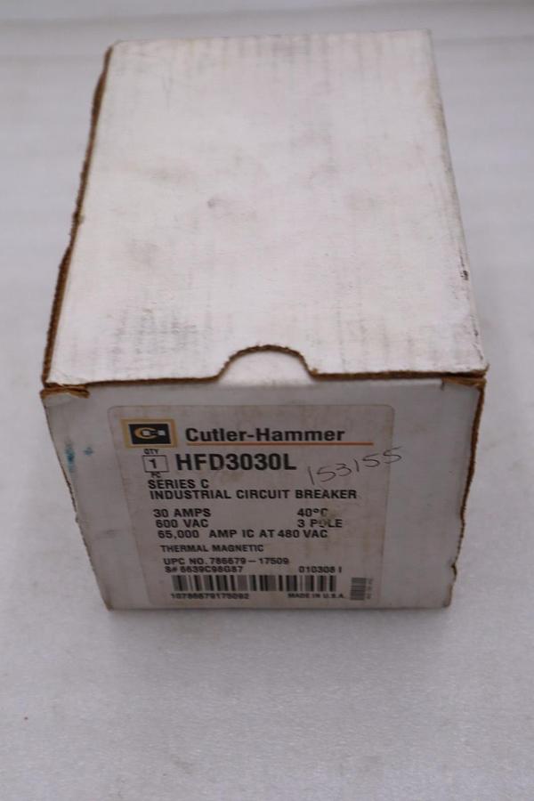 Used NEW OPEN BOX CUTLER HAMMER HFD3030L CIRCUIT BREAKER STK GF1105