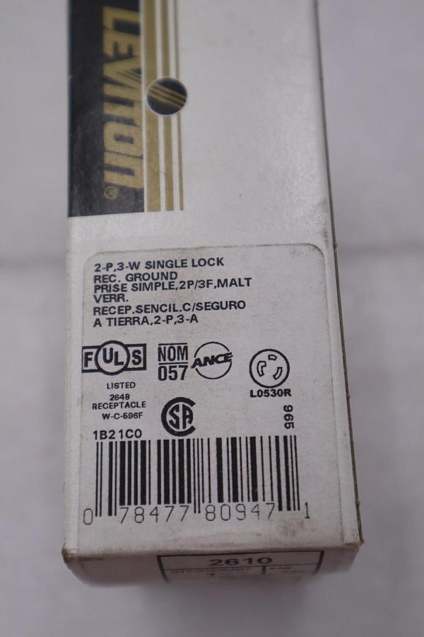 Used Leviton 2-P 3-W 30A-126V Single Lock Receptable Ground #K-2227