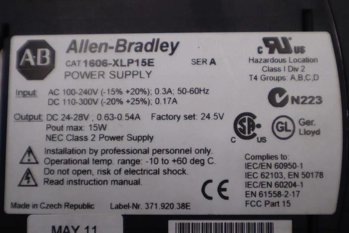 Used ALLEN BRADLEY 1606-XLP15E AB POWER SUPPLY STOCK L-725-A