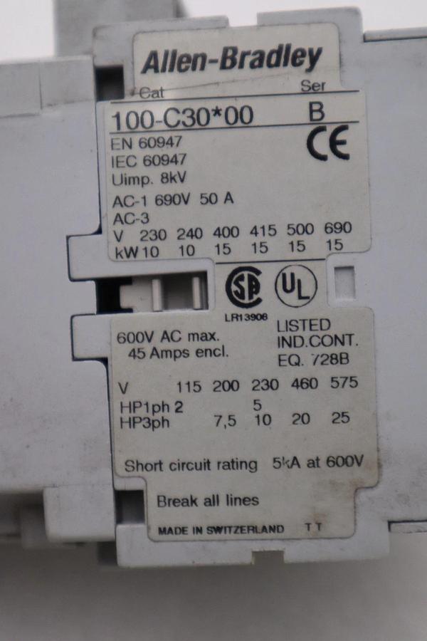 Used AB Allen-Bradley 100-C30*00 Series-B 600VAC Contactor STOCK H1194A