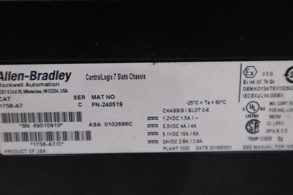 Used AB Allen Bradley 1756-PA72 /C  Power Supply W/1756-A7/C 1756PA72 STK 5125CC