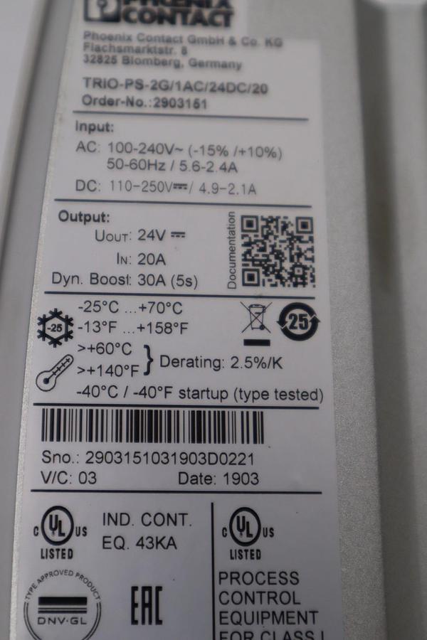 Used PHOENIX CONTACT TRIO-PS-2G/1AC/24DC/20 POWER SUPPLY STOCK H-842C
