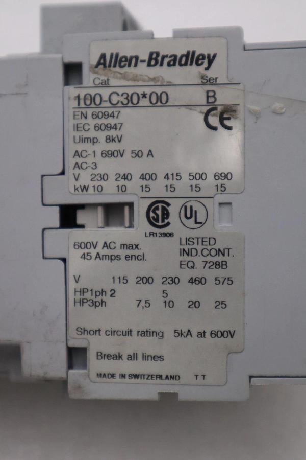 Used AB Allen-Bradley 100-C30*00 Series-B 600VAC Contactor STOCK H1193A