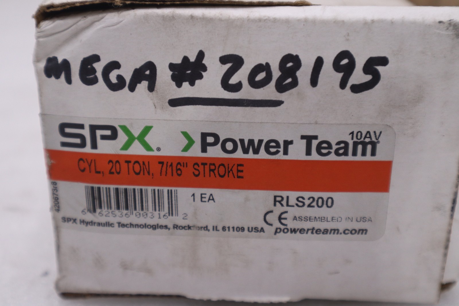 Used SPX Power Team Hydraulic RLS200 20 ton ram/cylinder/portapower — NEW #1512A