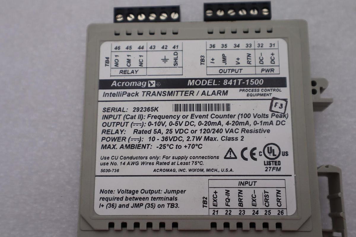 Acromag Transmitter Alarm Model: 841T-1500 Ser. 292365K CAT II New Stock #2664