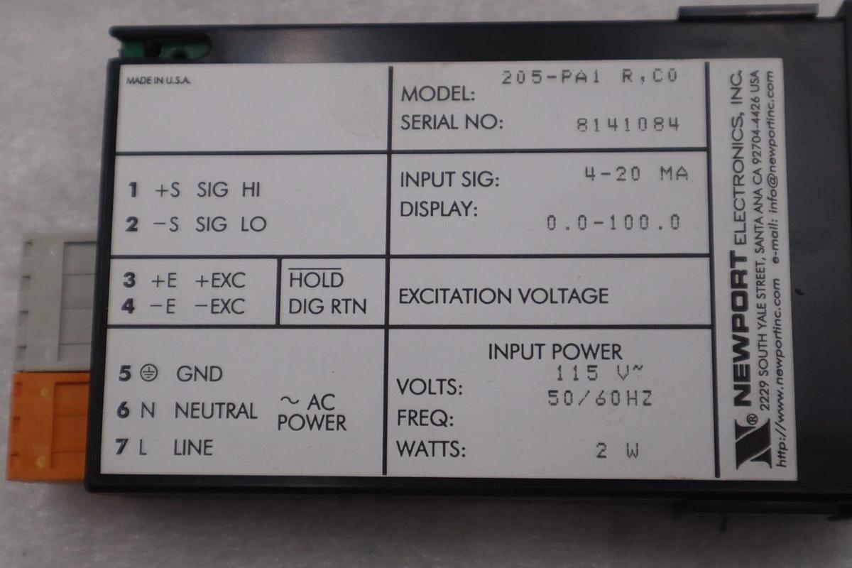 NEW OPEN BOX NEWPORT 205-PA1 R C0 PANEL METER PROCESS CONTROL STK GF346A
