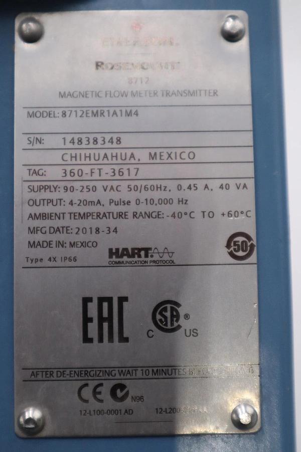 Used Emerson Rosemount 8712 Transmitter Magnetic Flowmeter 8712EMR1A1M4 STOCK H1893
