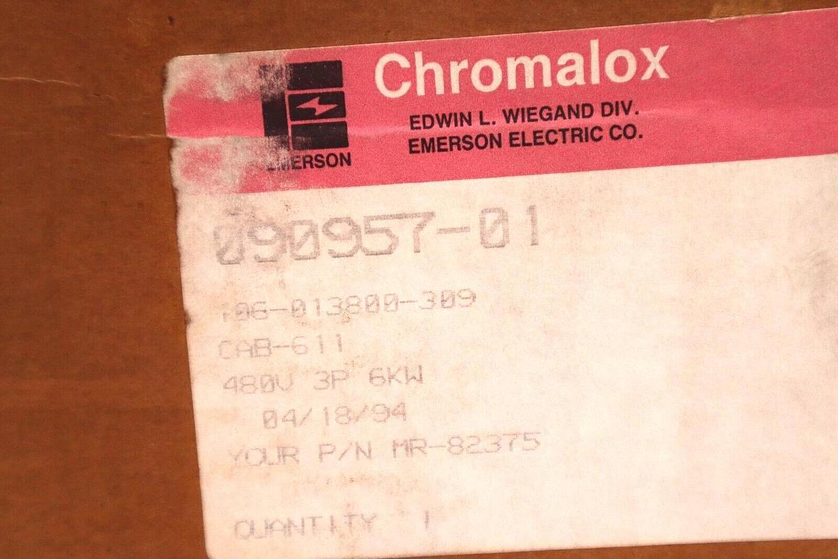 CHROMALOX 090957-01 EMERSON ELECTRIC HEATER 3P 6kw 480V P/N MR-82375 STOCK #2610