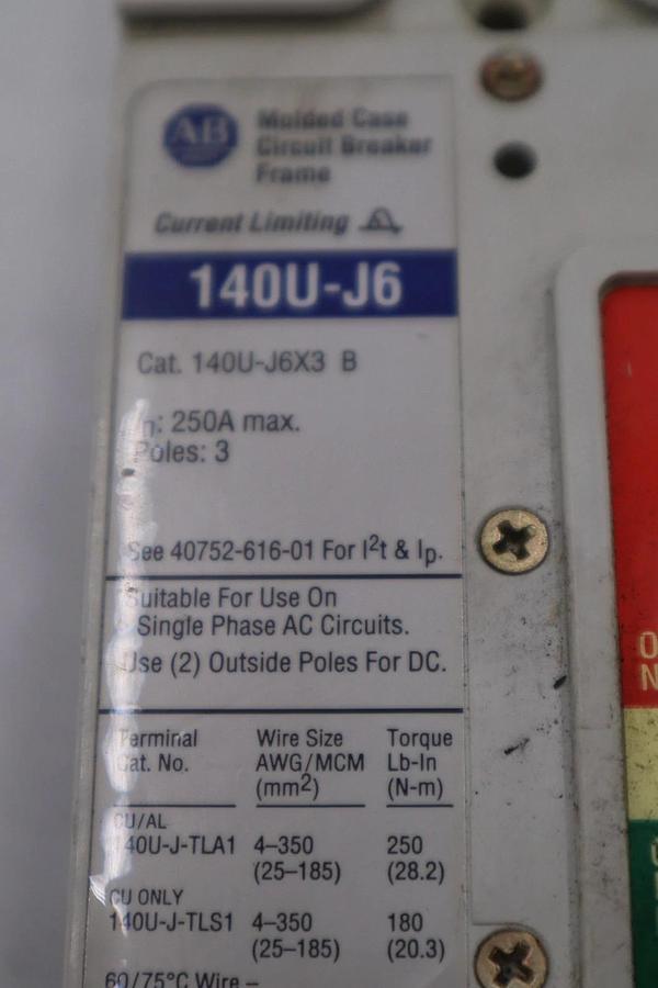 Used Allen Bradley 140U-J6X3 100A 3P 600V AC 250V DC Circuit Breaker STOCK H1864