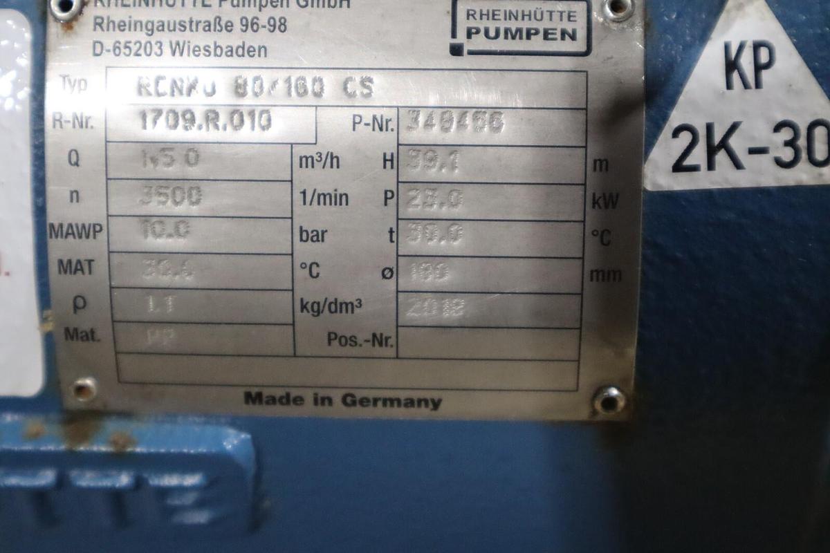 Rheinhutte Pump RCNKu 80/160 CS Standardized chemical pump in plastic STK S-644