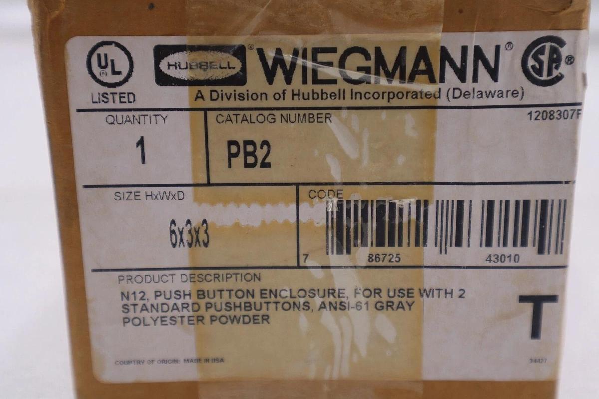 Wiegmann Cat # PB2 6x3x3 Standard Pushbuttons ANSI-61 Gray New Open Box #3627