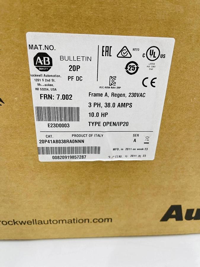 NEW Allen-Bradley 20P41AB038RA0NNN Series A 10.0HP PowerFlex DC FRN: 7.002 1443