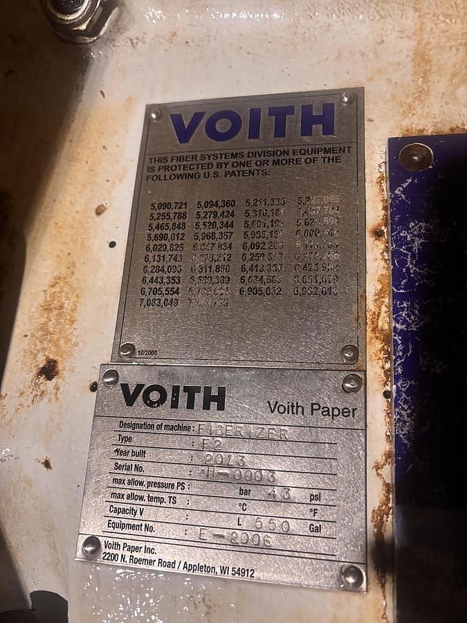Used VOITH MODEL F2 PULPER FIBERIZER DETRASHER 200 HP MANUFACTURED 2013