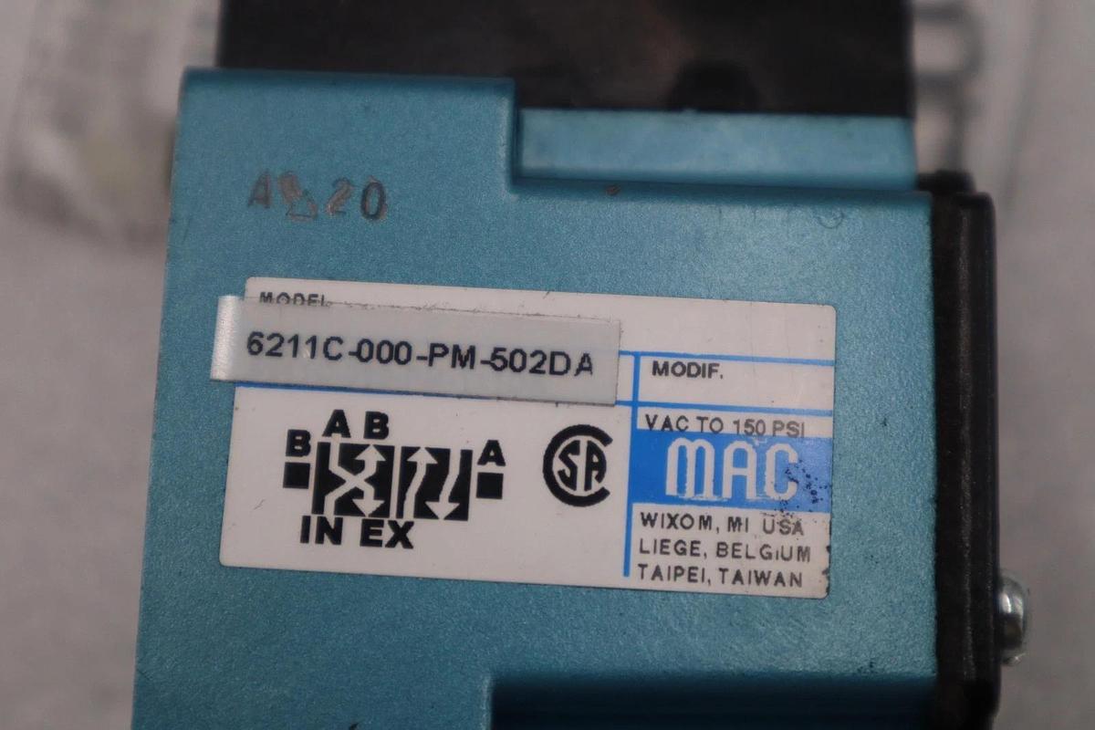 Used NEW MAC 6211C-000-PM-502DA W/ PME-502DA SOLENOID VALVE 6200 SERIES #H1398A