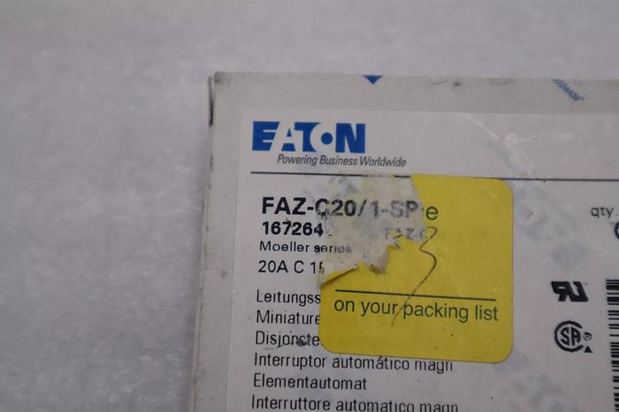 NEW OPEN BOX Eaton FAZ Series Miniature Circuit Breaker FAZ-C20/1-SP STK L-351-C 4015081637645