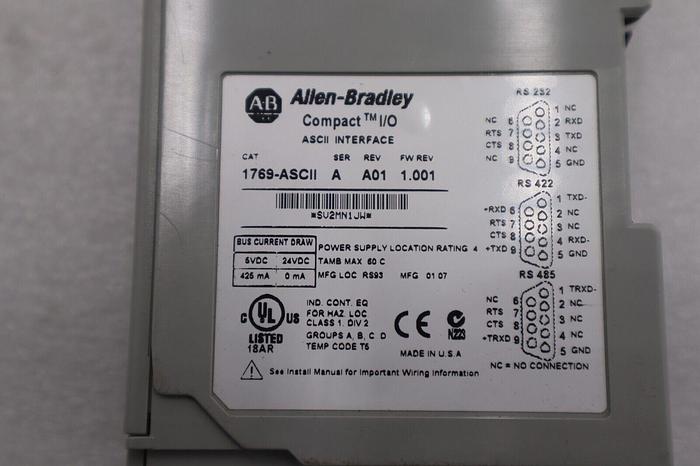Used Allen-Bradley 1769-ASCII SER A CompactLogix ASCII Interface Module STOCK K-2955