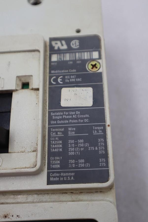 Used CUTLER-HAMMER HM2P400X5WS10 MOTOR CIRCUIT PROTECTOR SERIES C STOCK #3206