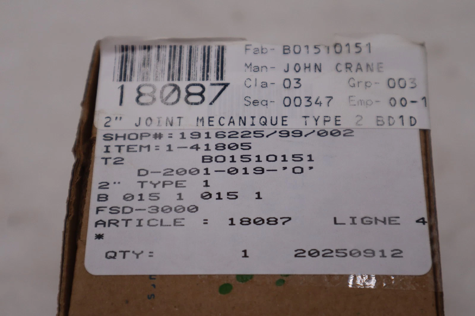 Used John Crane FSD3000 2" TYPE 1 Assembly - NEW IN BOX - STOCK GF509A