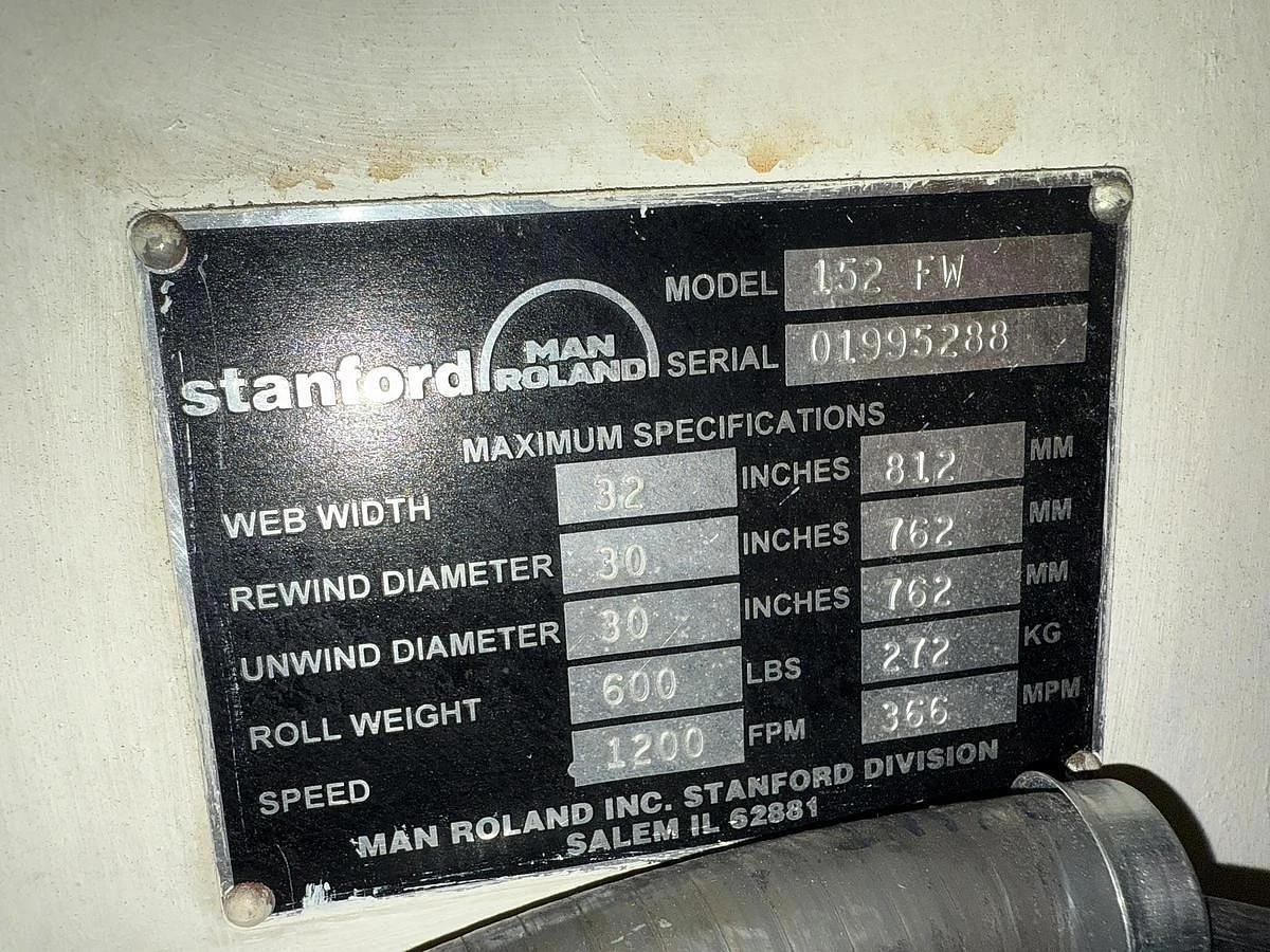 Used 32" WIDE STANFORD MAN ROLAND MODEL 152 FW DOCTOR REWINDER 30" REWIND CAPACITY