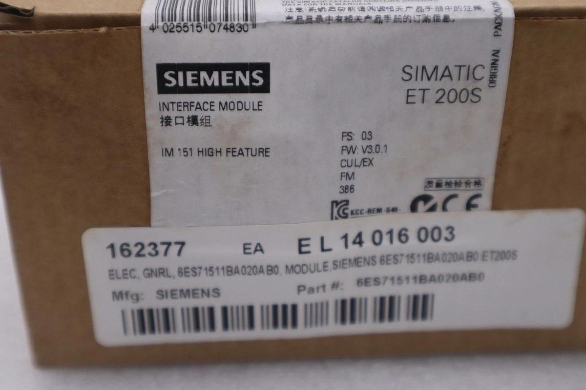 Siemens SIMATIC S7 6ES7 151-1BA02-0AB0 Interface Module NEW SEALED UNIT #G409A