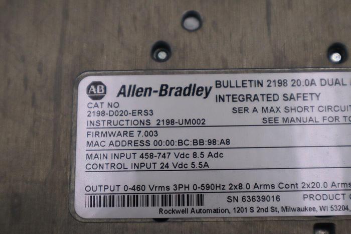 Used ALLEN BRADLEY 2198-D020-ERS3 / 2198D020ERS3 USED KINETIX 5700 STOCK 5700