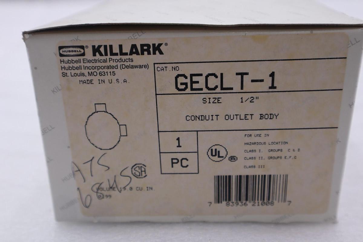 Used NEW OPEN BOX Killark Geclt-1 Conduit Outlet Body STOCK 2034-A