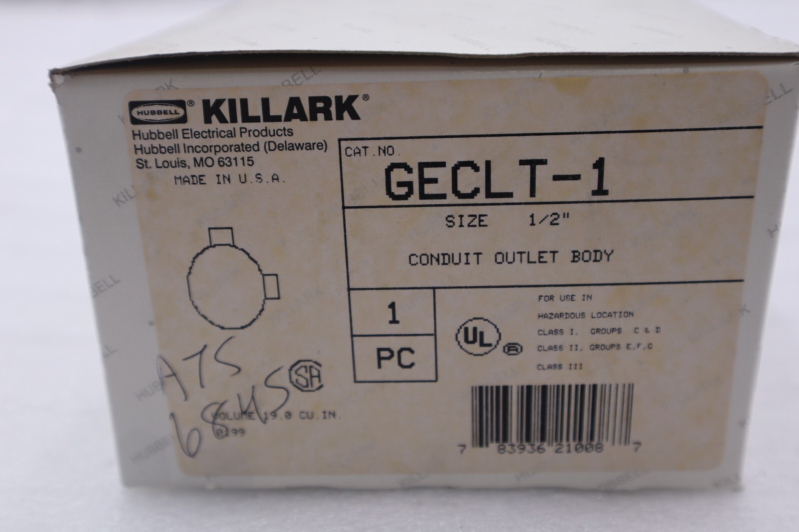 Used NEW OPEN BOX Killark Geclt-1 Conduit Outlet Body STOCK 2034-A