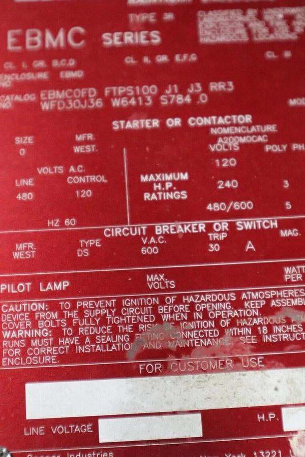 Used EBMC0FB FTPS100 J1 J3 RR3 WFD30J36 W6413 S784 .0 COMBO MOTOR CNTRL STOCK W-77