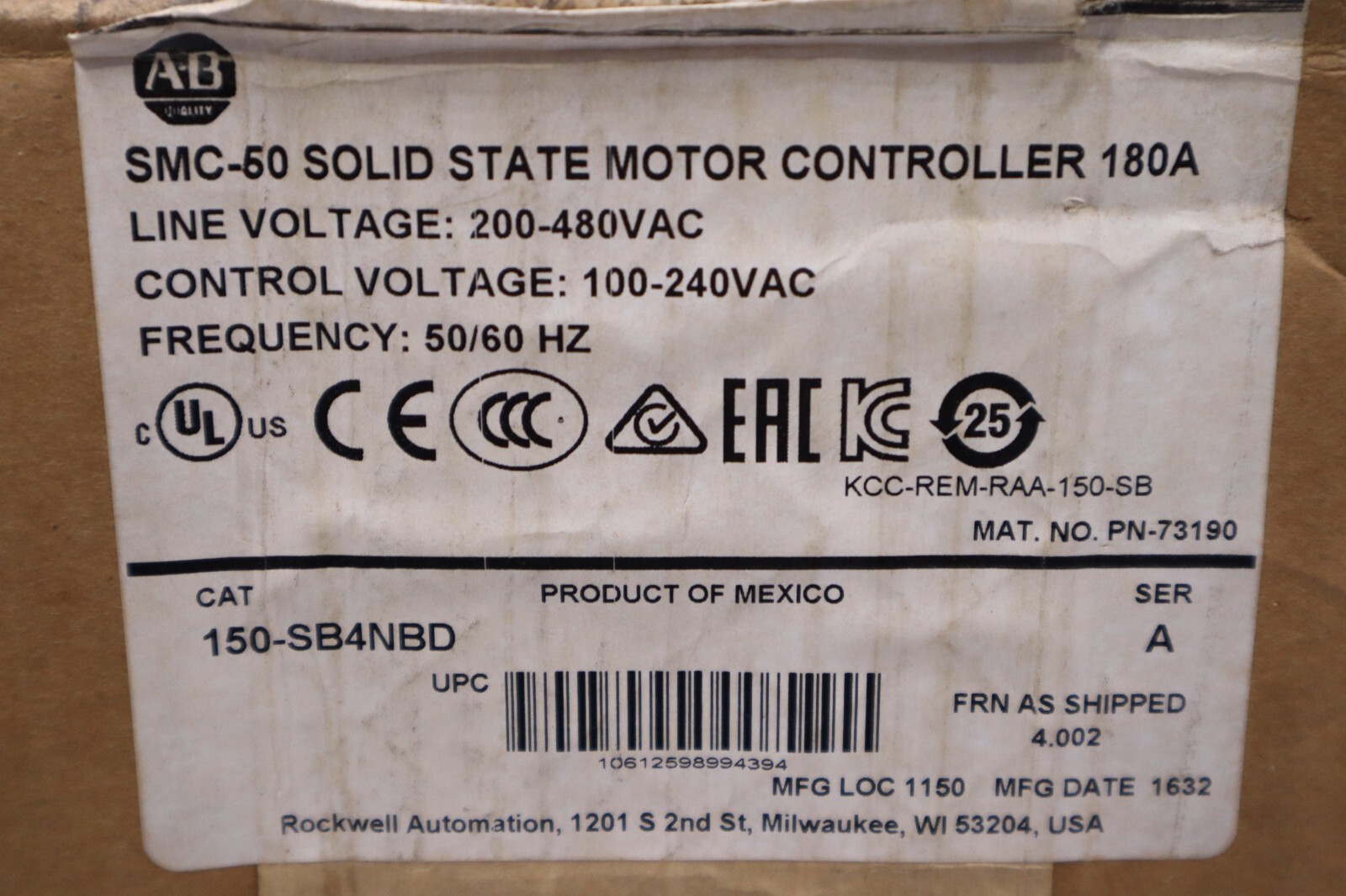 SMC-50 SMART MOTOR CONTROLLER 150-SB4NBD NEW UNIT STOCK 3355-A