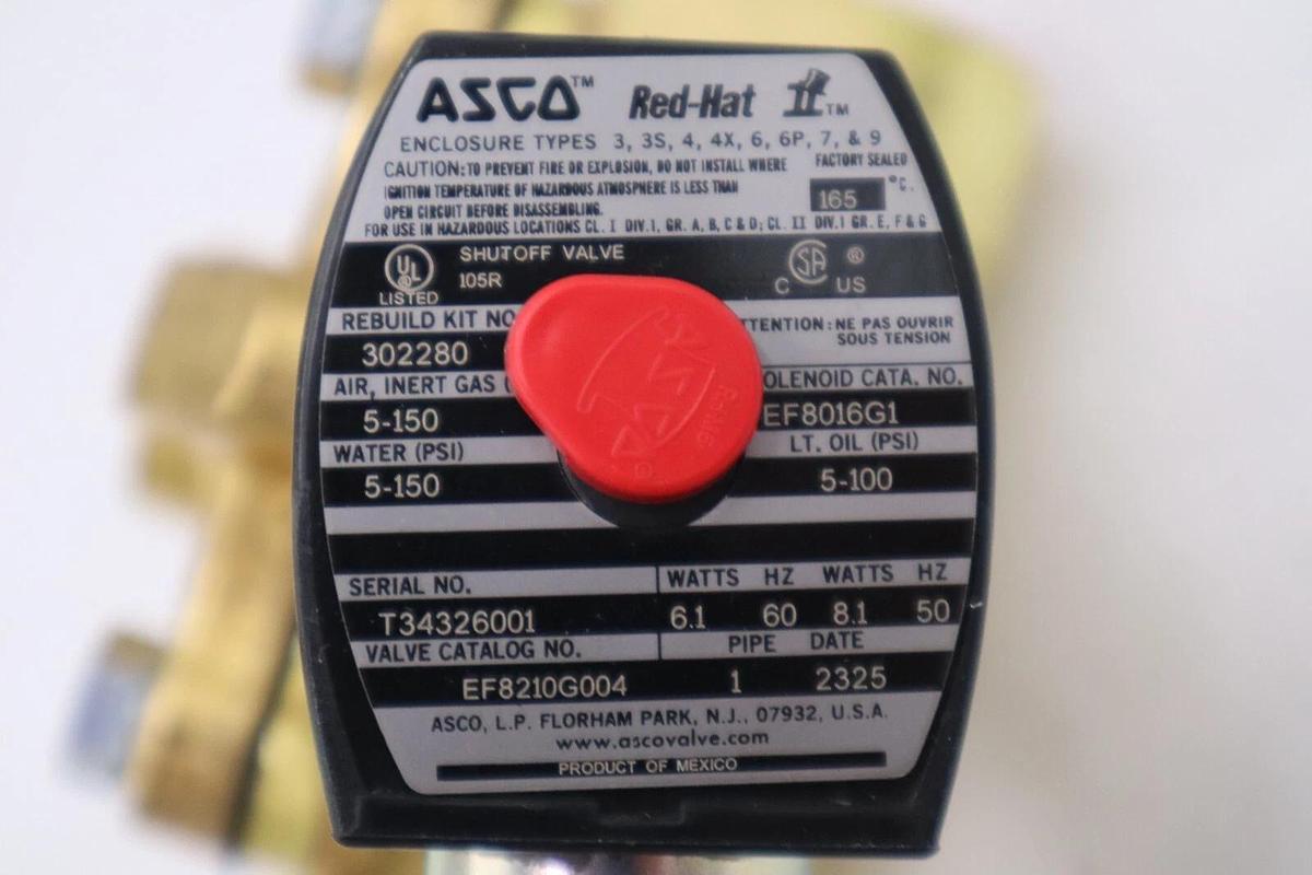 NEW ASCO REDHAT EF8210G004 110/120V 5-150PSI 1" STOCK H504A