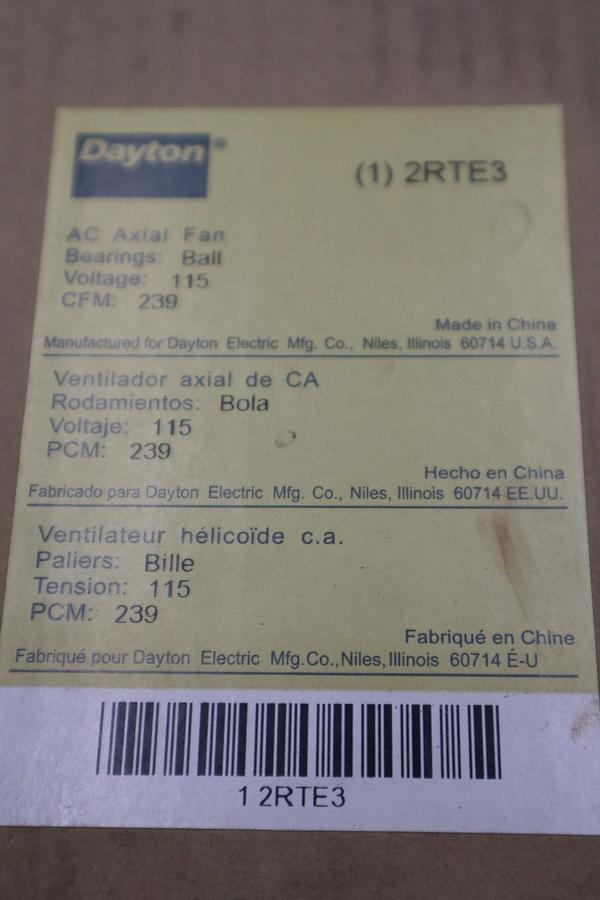 DAYTON AC AXIAL FAN 2RTE3 115V CFM239 STOCK 1405CC