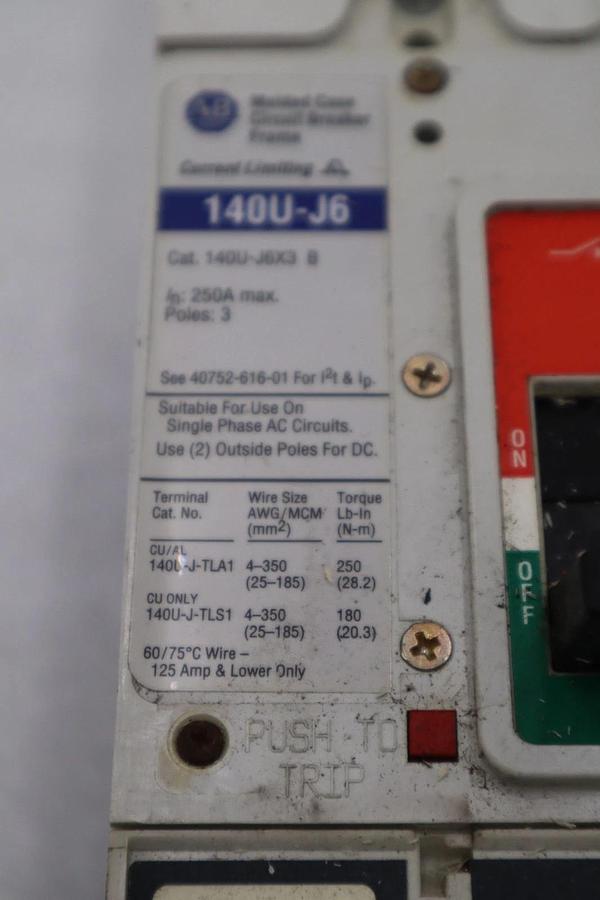 Used Allen Bradley 140U-J6X3 100A 3P 600V AC 250V DC Circuit Breaker STOCK H1866