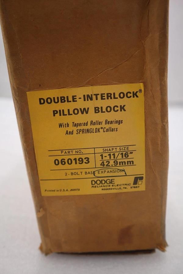 DODGE 060193 DOUBLE INTERLOCK PILLOW BLOCK BEARING 1-11/16" BORE #1984-A